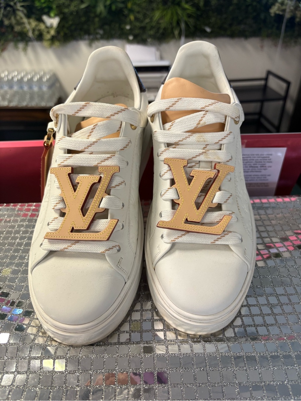 Louis Vuitton White Leather Sneakers with Tan LV Initiales